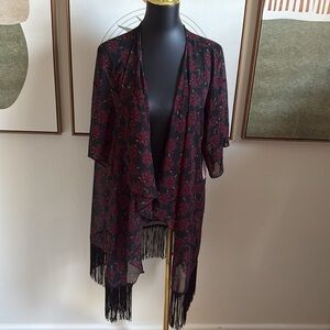3/$10 LuLaRoe Black Sheer Kimono with Floral Pattern